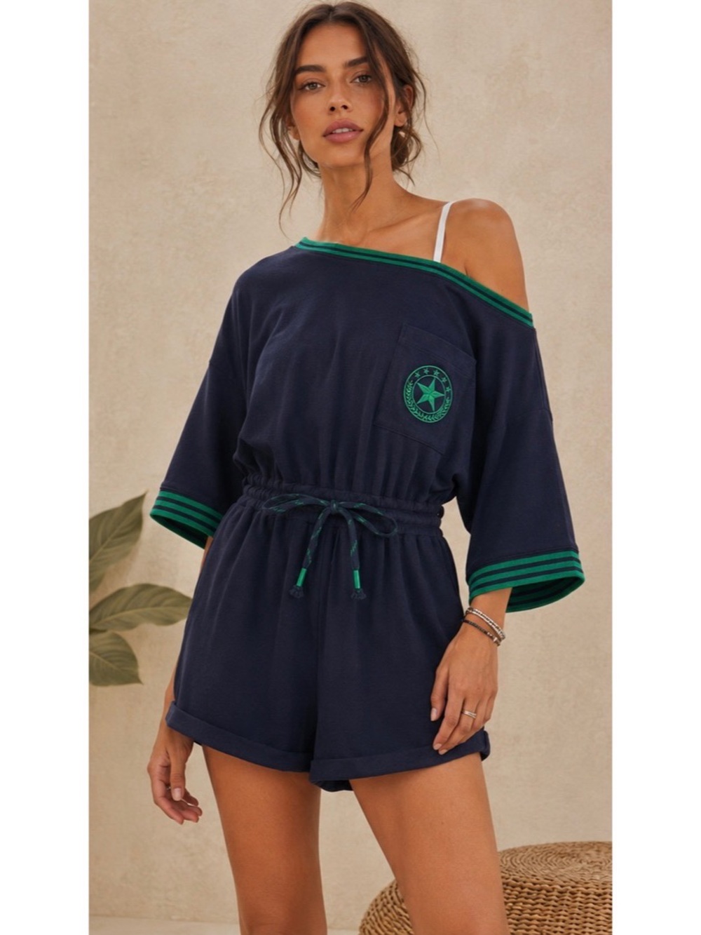 Anthropologie Waffle Knit Short Sleeve Romper Size S Athleisure Relaxed Fit NWT